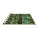 Sideview of Machine Washable Abstract Turquoise Modern Area Rugs, wshabs681turq