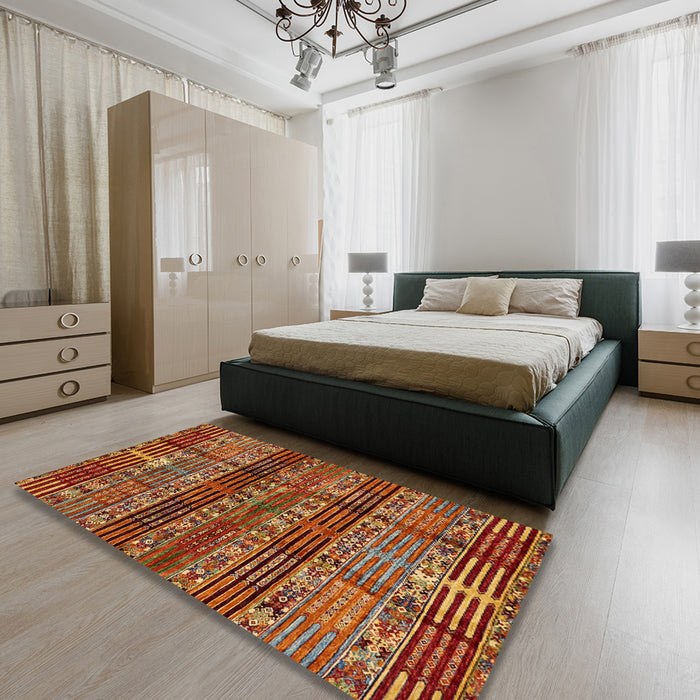 Abstract Red Modern Rug in a Bedroom, abs681