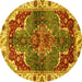 Round Abstract Yellow Modern Rug, abs682yw