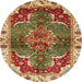 Round Machine Washable Abstract Tomato Red Rug, wshabs682