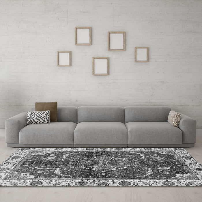 Machine Washable Abstract Gray Modern Rug in a Living Room,, wshabs682gry