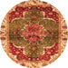 Round Machine Washable Abstract Orange Modern Area Rugs, wshabs682org