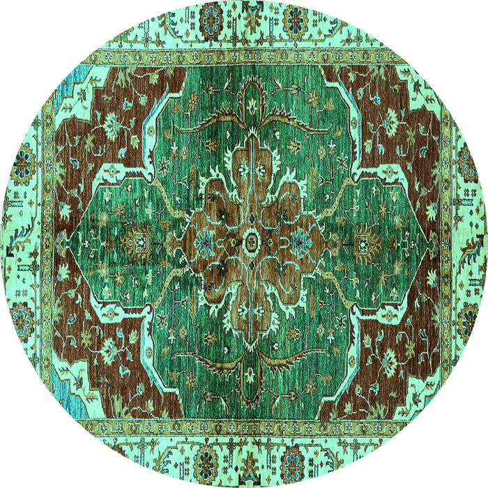 Round Abstract Turquoise Modern Rug, abs682turq