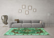 Machine Washable Abstract Turquoise Modern Area Rugs in a Living Room,, wshabs682turq