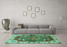 Machine Washable Abstract Turquoise Modern Area Rugs in a Living Room,, wshabs682turq