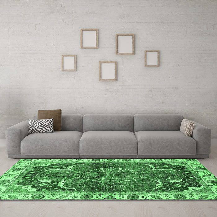 Machine Washable Abstract Emerald Green Modern Area Rugs in a Living Room,, wshabs682emgrn