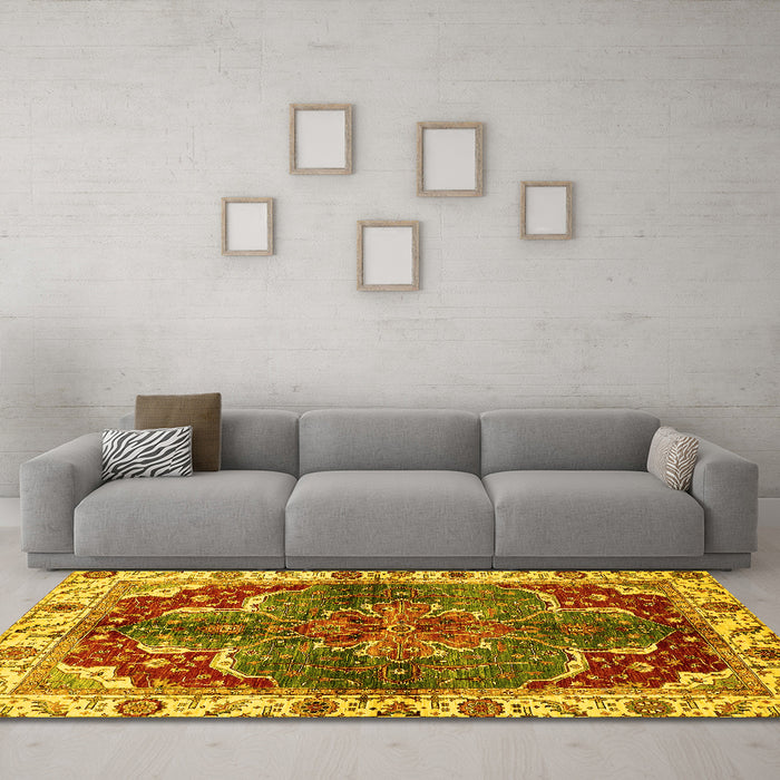 Machine Washable Abstract Yellow Modern Rug in a Living Room, wshabs682yw