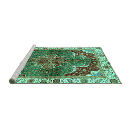 Sideview of Machine Washable Abstract Turquoise Modern Area Rugs, wshabs682turq