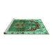 Sideview of Machine Washable Abstract Turquoise Modern Area Rugs, wshabs682turq