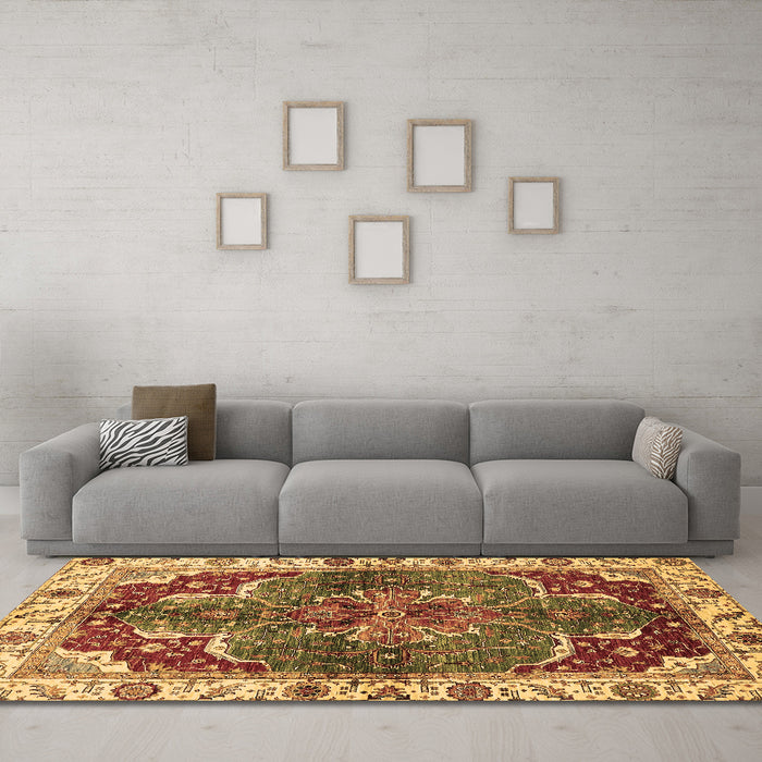 Machine Washable Abstract Brown Modern Rug in a Living Room,, wshabs682brn