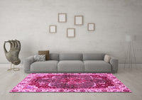 Machine Washable Abstract Pink Modern Rug, wshabs682pnk