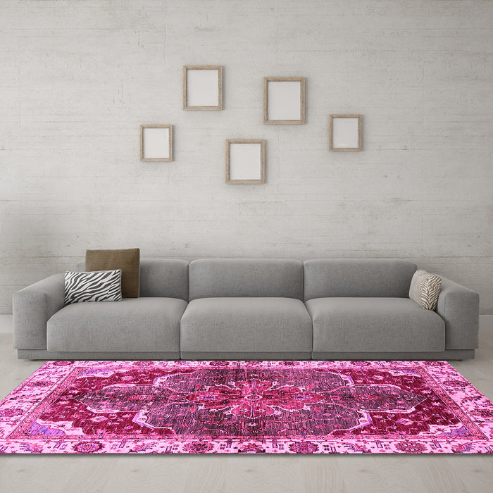 Machine Washable Abstract Pink Modern Rug in a Living Room, wshabs682pnk