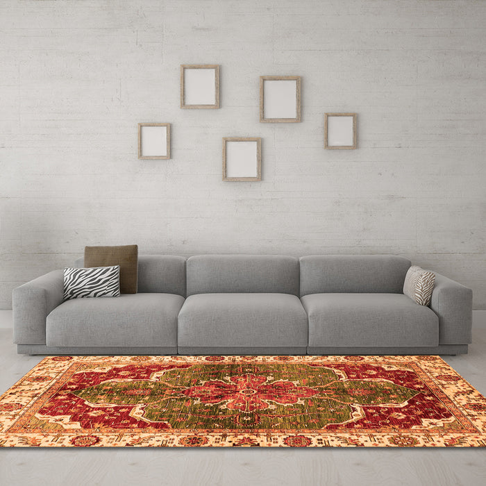 Machine Washable Abstract Orange Modern Area Rugs in a Living Room, wshabs682org