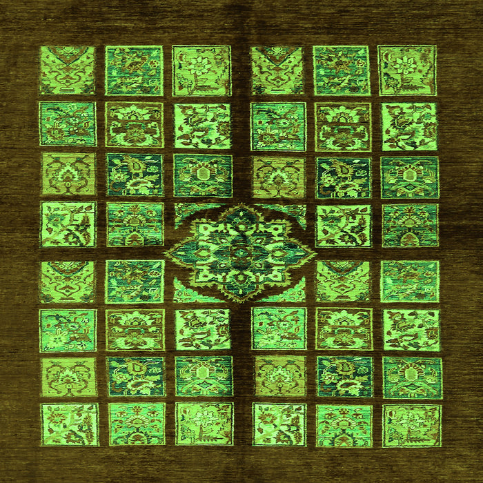 Square Machine Washable Abstract Green Modern Area Rugs, wshabs683grn