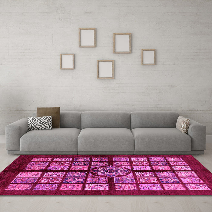 Machine Washable Abstract Pink Modern Rug in a Living Room, wshabs683pnk