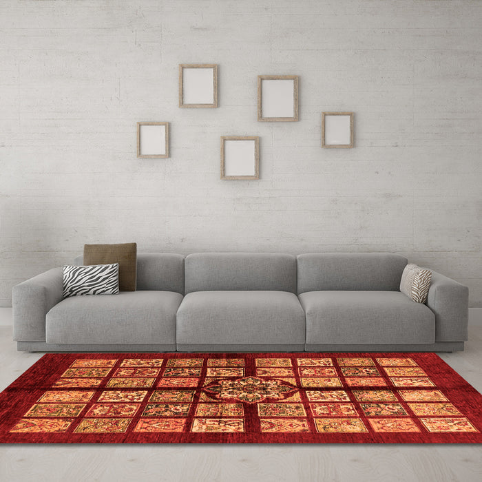 Machine Washable Abstract Orange Modern Area Rugs in a Living Room, wshabs683org