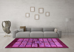 Machine Washable Abstract Purple Modern Area Rugs in a Living Room, wshabs683pur