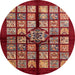 Round Machine Washable Abstract Red Rug, wshabs683