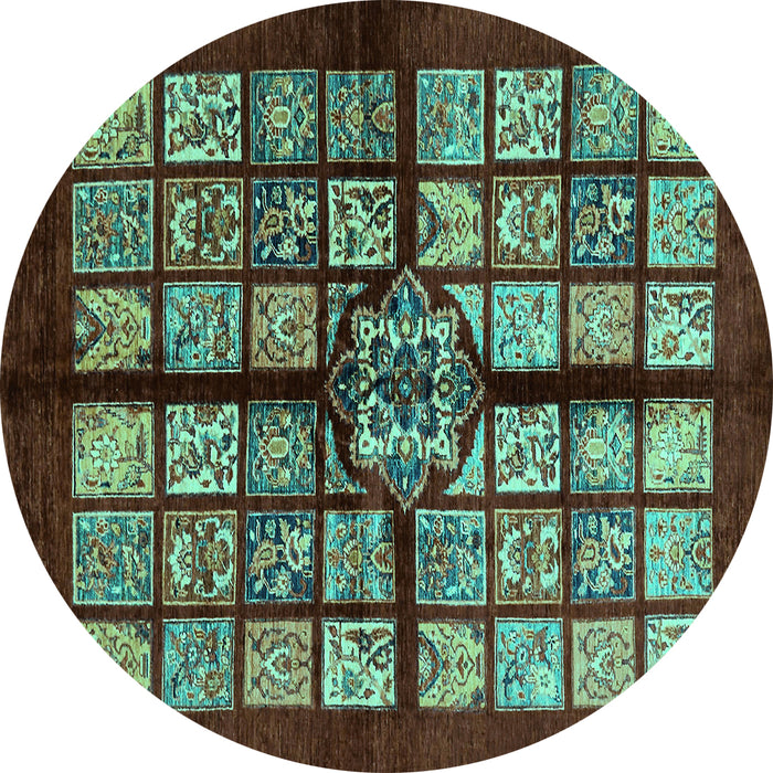 Round Machine Washable Abstract Turquoise Modern Area Rugs, wshabs683turq
