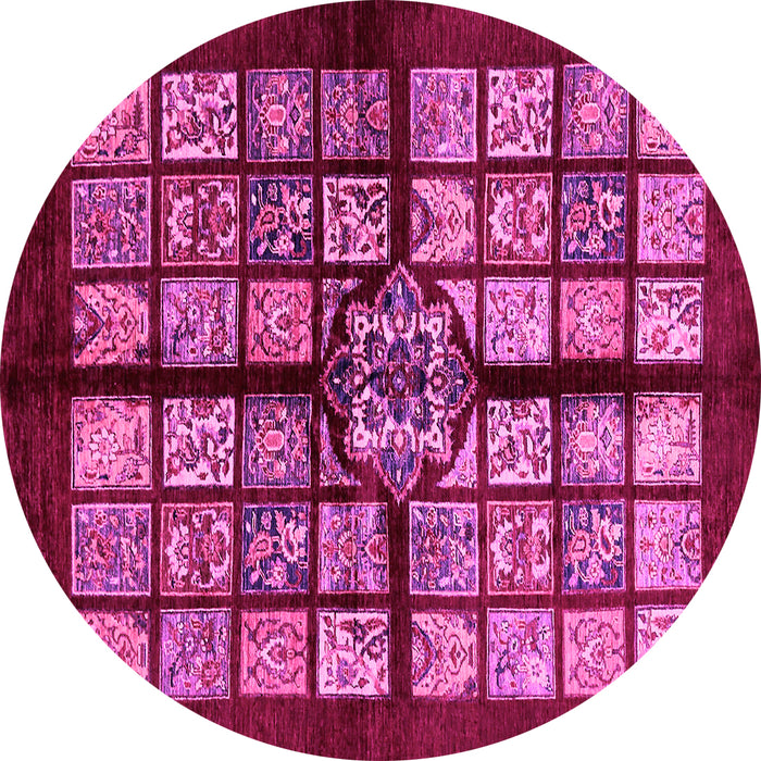 Round Machine Washable Abstract Pink Modern Rug, wshabs683pnk