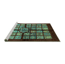 Sideview of Machine Washable Abstract Turquoise Modern Area Rugs, wshabs683turq