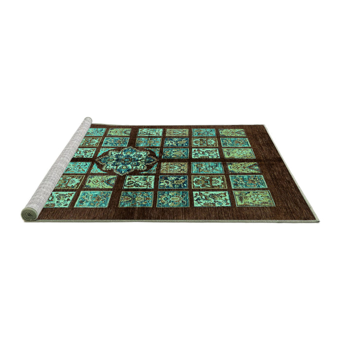 Sideview of Machine Washable Abstract Turquoise Modern Area Rugs, wshabs683turq