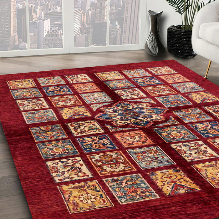 Abstract Red Modern Rug in Family Room, abs683