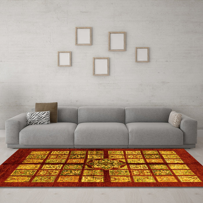 Machine Washable Abstract Yellow Modern Rug in a Living Room, wshabs683yw