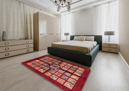 Abstract Red Modern Rug in a Bedroom, abs683