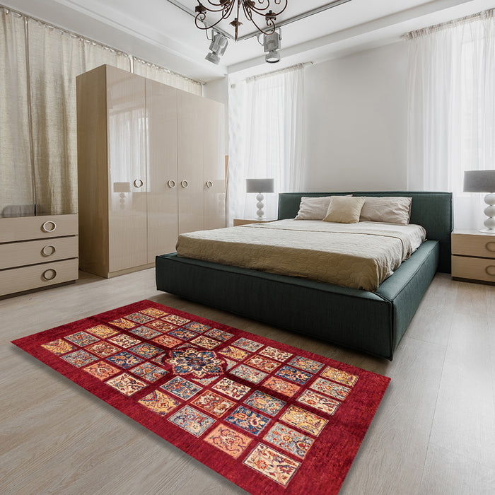 Abstract Red Modern Rug in a Bedroom, abs683