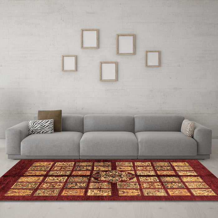 Machine Washable Abstract Brown Modern Rug in a Living Room,, wshabs683brn