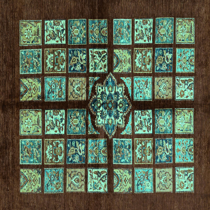 Square Machine Washable Abstract Turquoise Modern Area Rugs, wshabs683turq