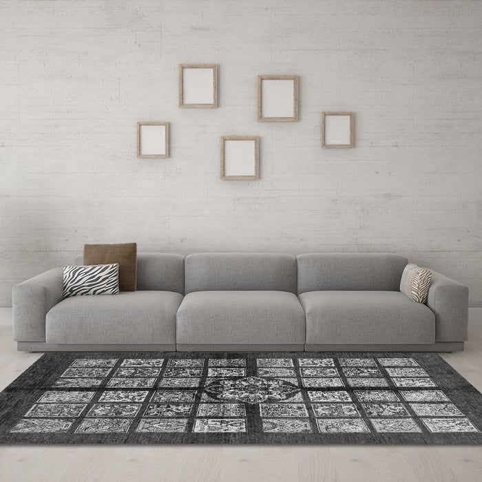 Machine Washable Abstract Gray Modern Rug in a Living Room,, wshabs683gry