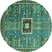 Round Abstract Turquoise Modern Rug, abs684turq