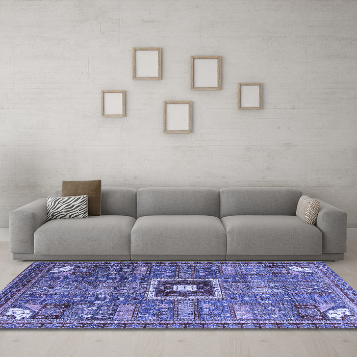Machine Washable Abstract Blue Modern Rug in a Living Room, wshabs684blu