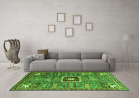 Machine Washable Abstract Green Modern Rug, wshabs684grn