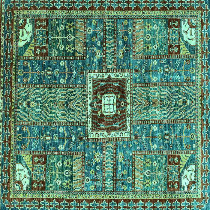 Square Machine Washable Abstract Turquoise Modern Area Rugs, wshabs684turq