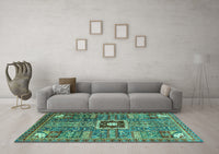 Machine Washable Abstract Turquoise Modern Rug, wshabs684turq