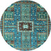 Round Abstract Light Blue Modern Rug, abs684lblu