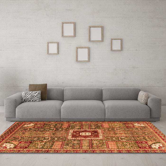 Machine Washable Abstract Orange Modern Area Rugs in a Living Room, wshabs684org