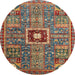 Round Machine Washable Abstract Brown Red Rug, wshabs684