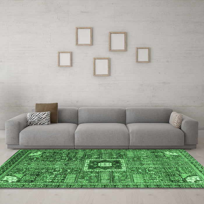 Machine Washable Abstract Emerald Green Modern Area Rugs in a Living Room,, wshabs684emgrn