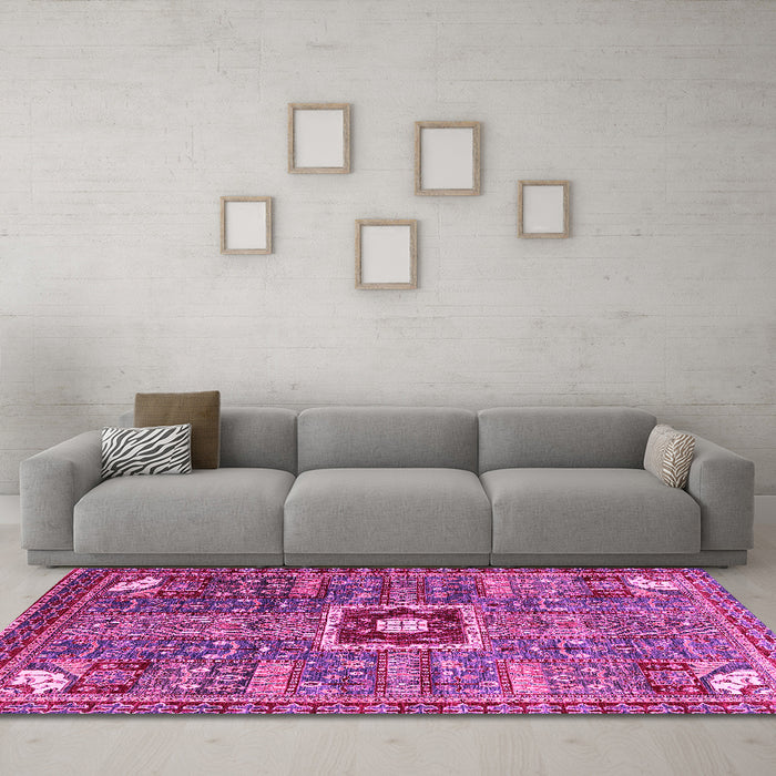 Machine Washable Abstract Pink Modern Rug in a Living Room, wshabs684pnk