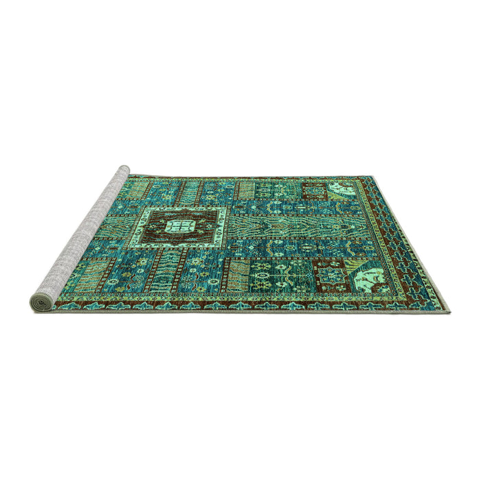 Sideview of Machine Washable Abstract Turquoise Modern Area Rugs, wshabs684turq