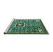 Sideview of Machine Washable Abstract Turquoise Modern Area Rugs, wshabs684turq