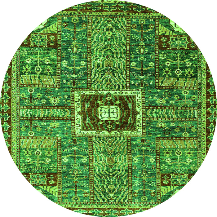Round Machine Washable Abstract Green Modern Area Rugs, wshabs684grn