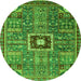 Round Machine Washable Abstract Green Modern Area Rugs, wshabs684grn