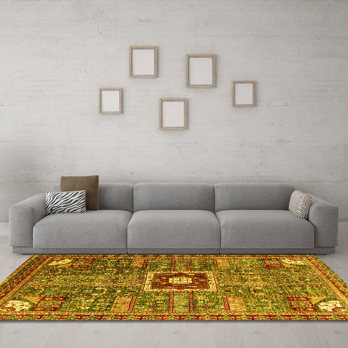Machine Washable Abstract Yellow Modern Rug in a Living Room, wshabs684yw