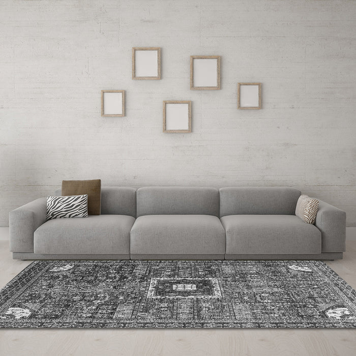 Machine Washable Abstract Gray Modern Rug in a Living Room,, wshabs684gry