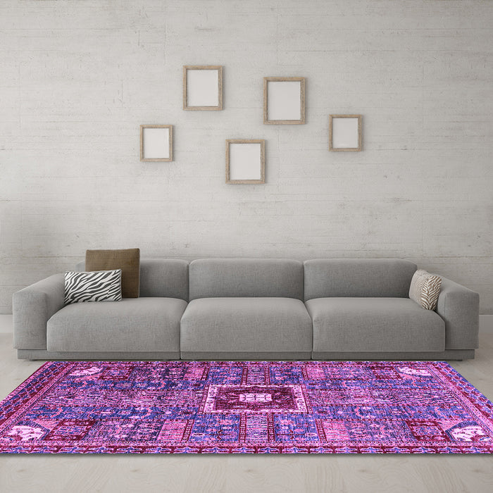 Machine Washable Abstract Purple Modern Area Rugs in a Living Room, wshabs684pur